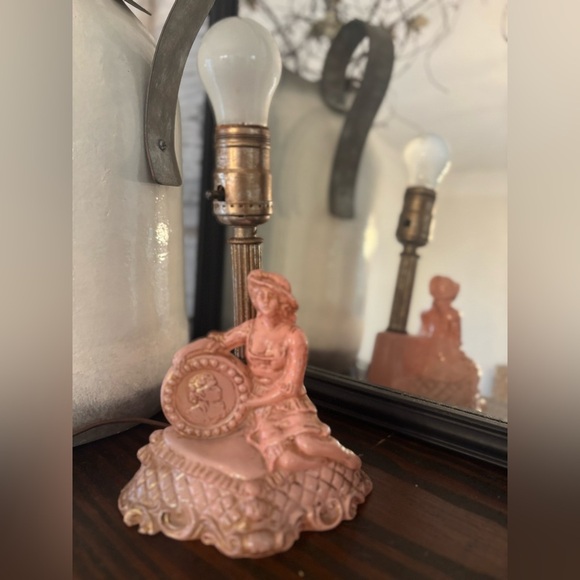 1930’s Vtg. Pink/Gold Depression Glass Boudoir Accent Lamp Works/No Shade 9.5” - Picture 1 of 10